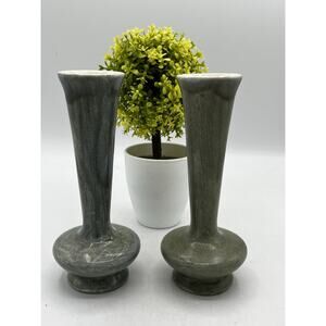 Vintage Pair Ceramic Bud Vases 6" Gray Glaze Trumpet Studio Pottery Sign Roppel